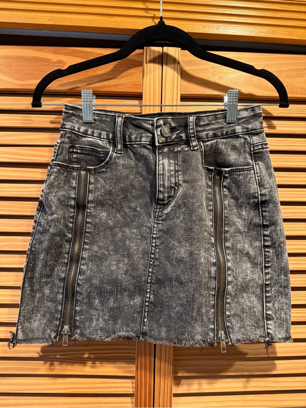 Fashion Nova Black Acid-Wash Mini Skirt with Dual Zippers